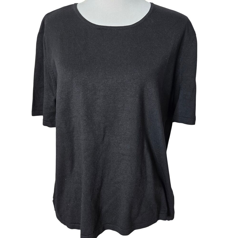 Nygard Collection Women's Knit Top Black Size 2X Short Sleeve Silk Blend Classic